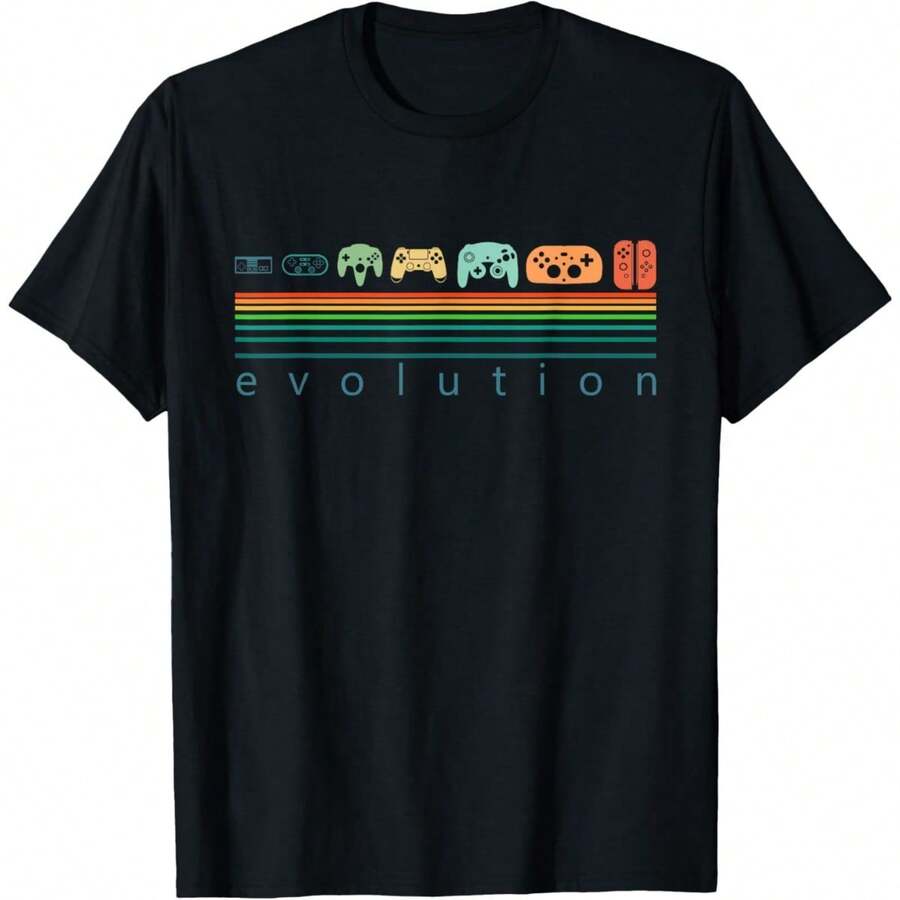 Evolution Gaming Console - T-shirt rétro à rayures arc-en-ciel avec