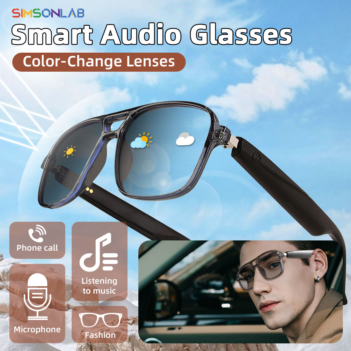 Gaming Glasses Uv - Lunettes intelligentes Ai, Assistant vocal, contrôle